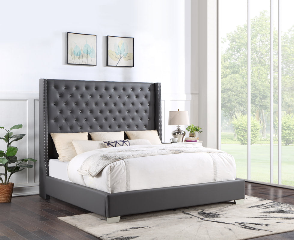 Beverly 6ft Diamond Gray Vegan Leather Bed Frame