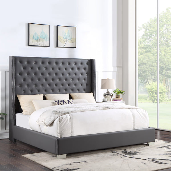 Beverly 6ft Diamond Gray Vegan Leather Bed Frame