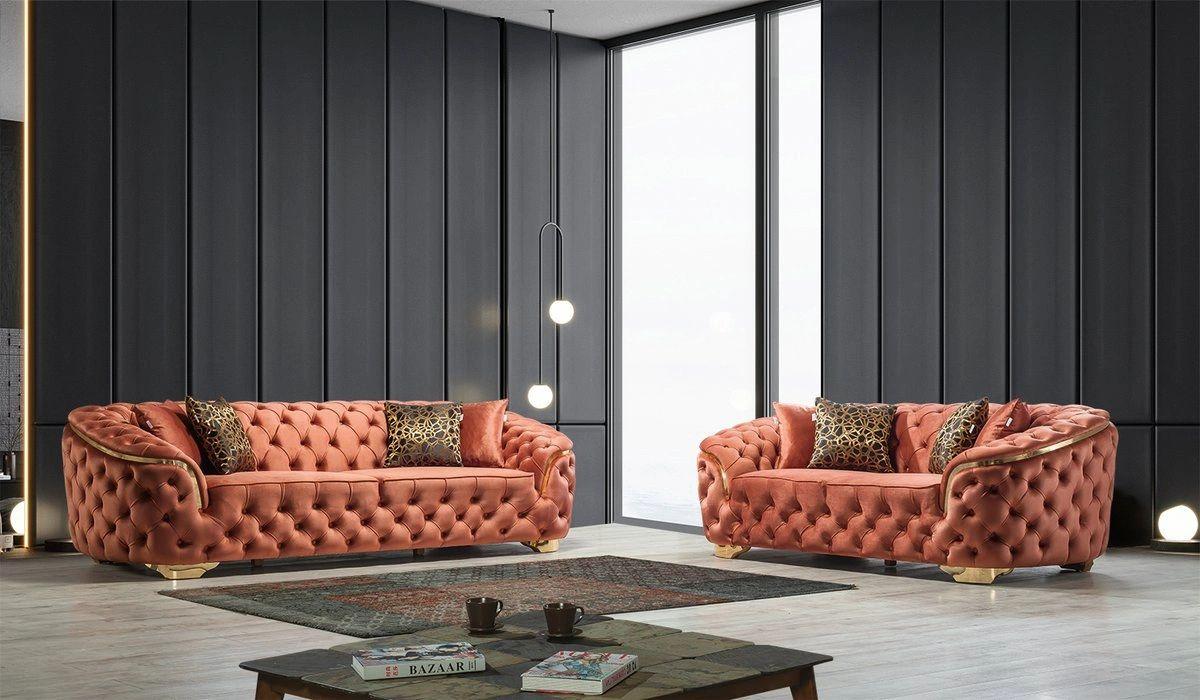 Lupino Orange Velvet Sofa & Loveseat