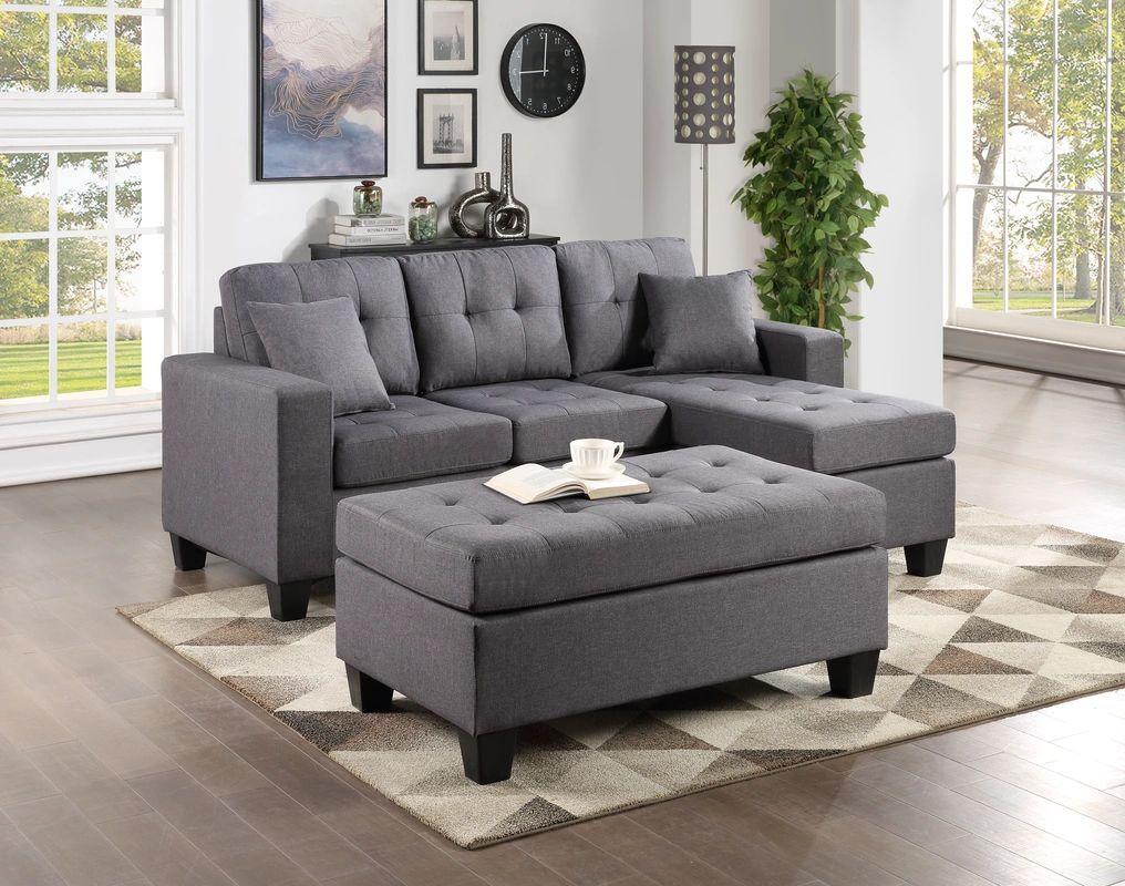 Naomi Reversible Grey Linen Sectional & Ottoman