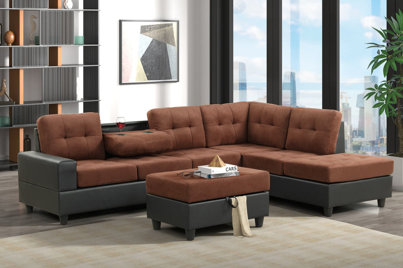 Heights Reversible Sectional + Ottoman Set (Brown/Black)