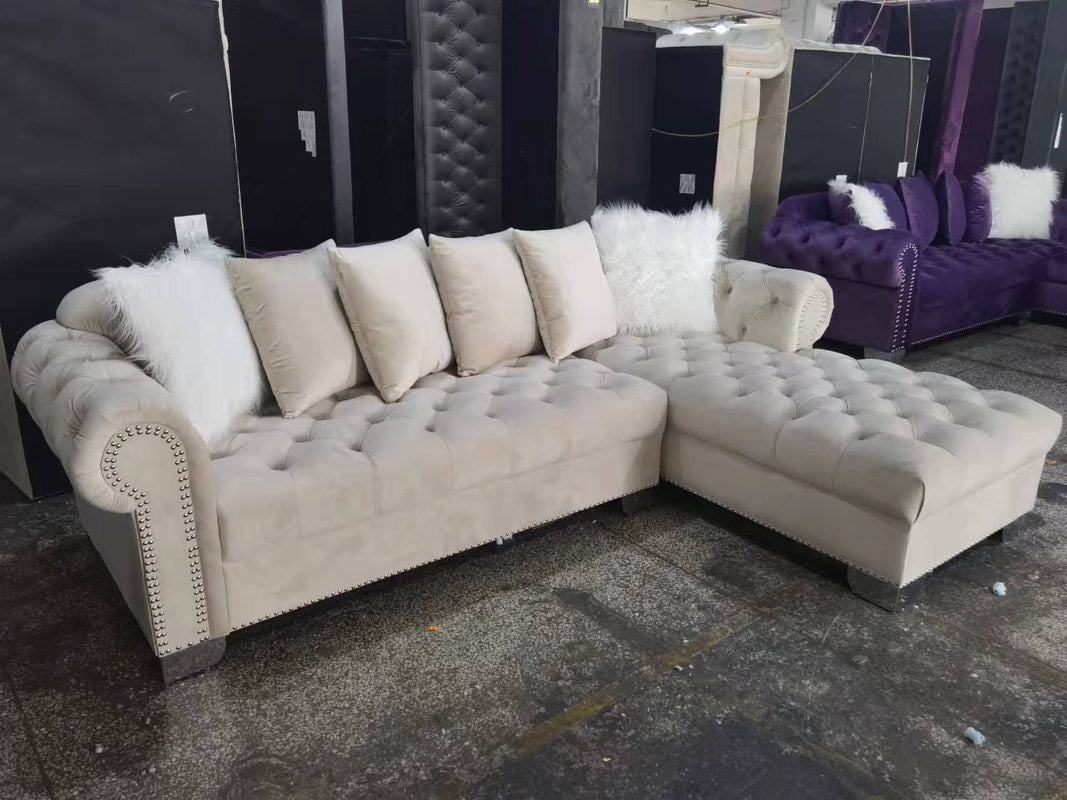 Royal White Tufted Velvet Sectional