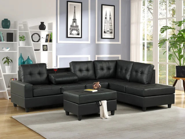 Heights Reversible Sectional + Ottoman Set (Black)