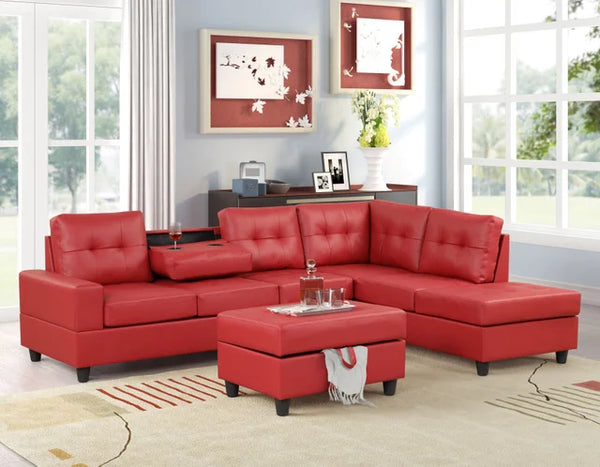 Heights - Reversible Sectional + Ottoman Set (Red)