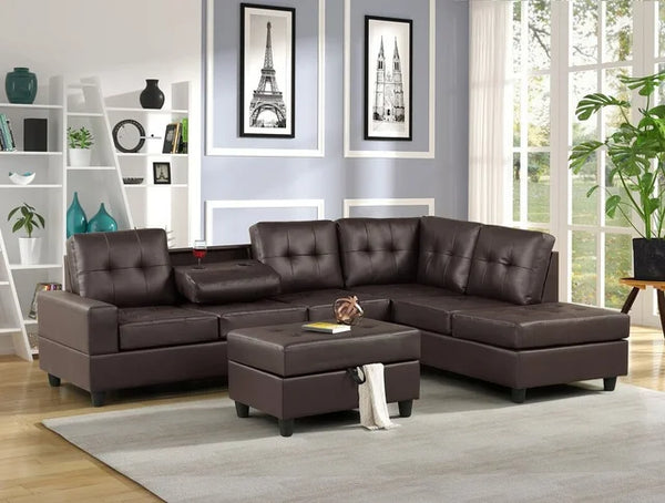Heights- Reversible Sectional + Ottoman Set (Espresso)