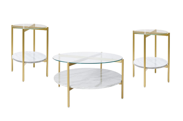 ROUND END TABLE WHITE/GOLD